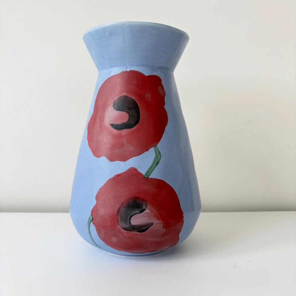 Anthropologie Benni Kury A Sunday Painter Ceramic Vase Poppy Floral 8.5in